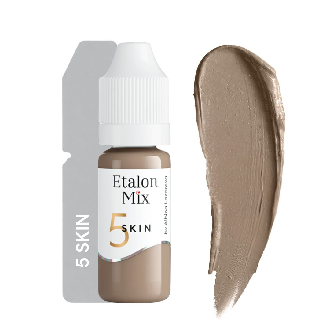 Swatch del pigmento Etalon Mix Skin 5 gris oliva frío para mezclas camouflage, colorimetría avanzada y micropigmentación profesional.