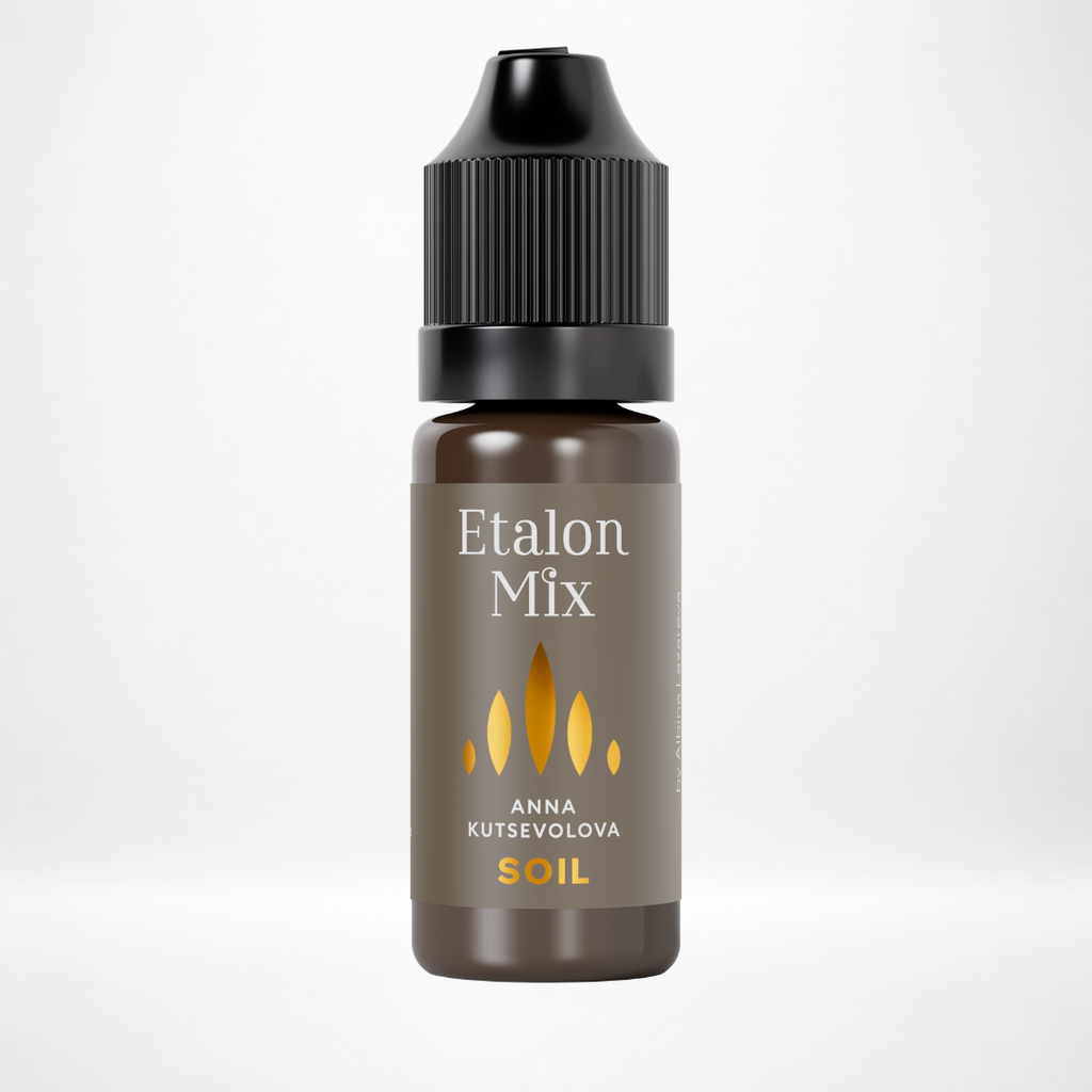 Frasco Etalon Mix Soil by Anna Kutsevolova pigmento marrón oscuro neutro formato 10 ml para hair stroke y alopecia