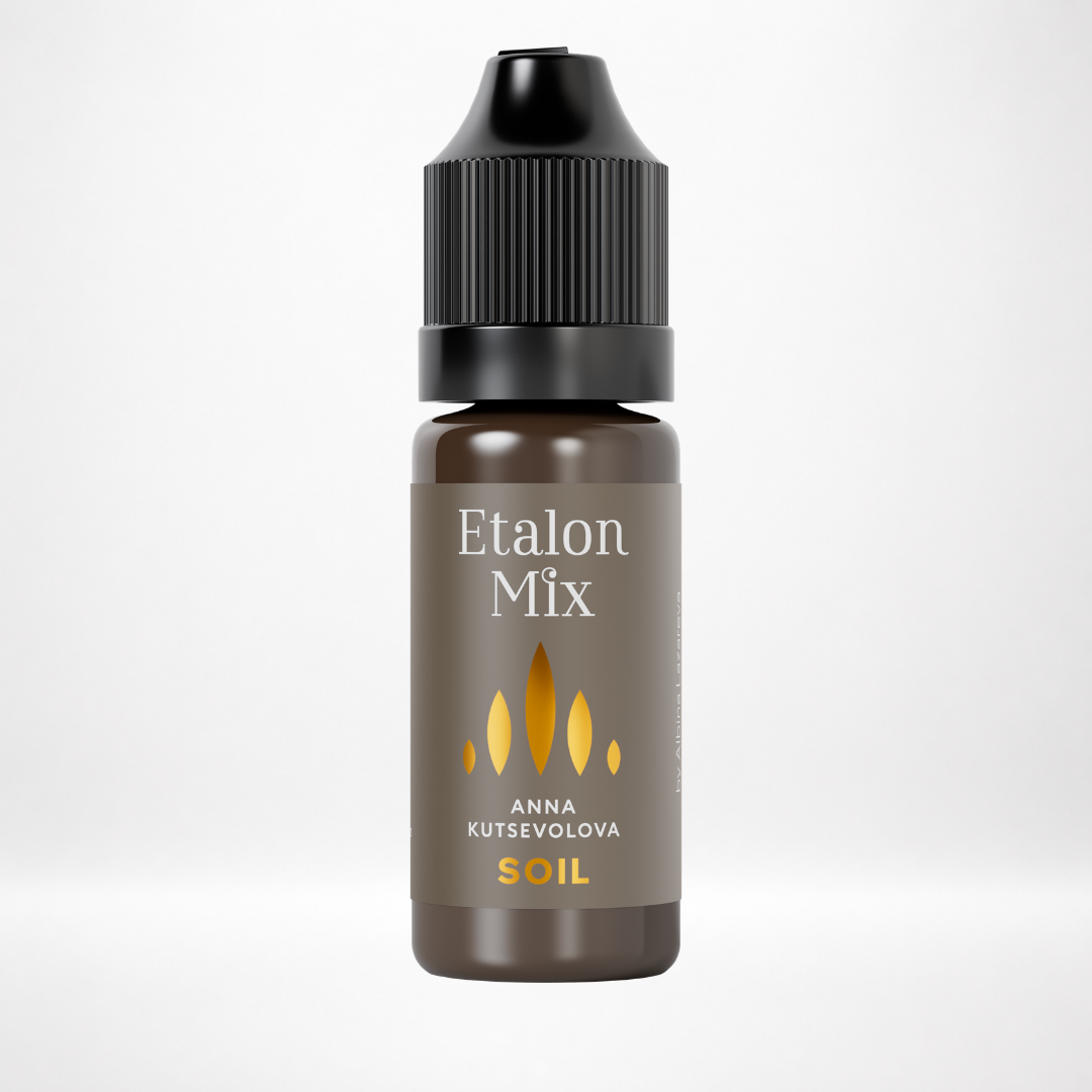 Frasco Etalon Mix Soil by Anna Kutsevolova pigmento marrón oscuro neutro formato 10 ml para hair stroke y alopecia