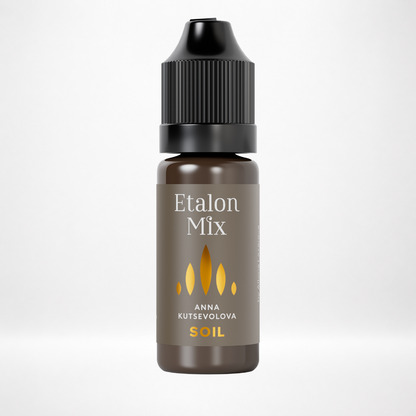 Frasco Etalon Mix Soil by Anna Kutsevolova pigmento marrón oscuro neutro formato 10 ml para hair stroke y alopecia
