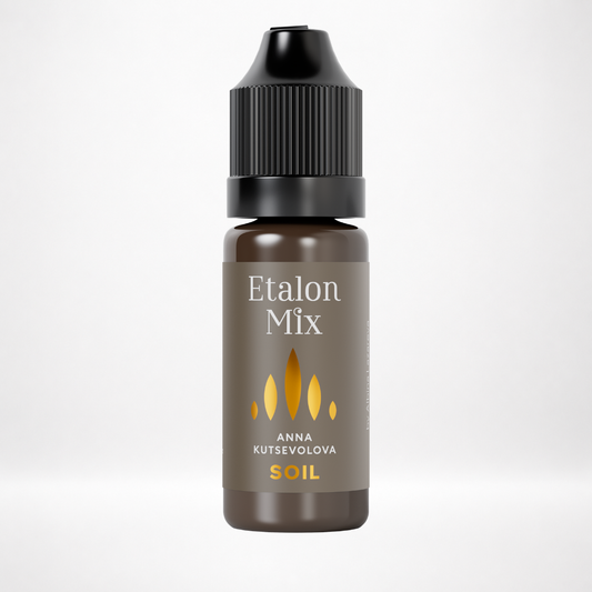Frasco Etalon Mix Soil by Anna Kutsevolova pigmento marrón oscuro neutro formato 10 ml para hair stroke y alopecia