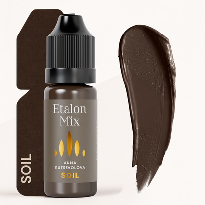 Textura y swatch Etalon Mix Soil pigmento marrón oscuro neutro para técnicas de pelo hiperrealista y mezclas profesionales PMU