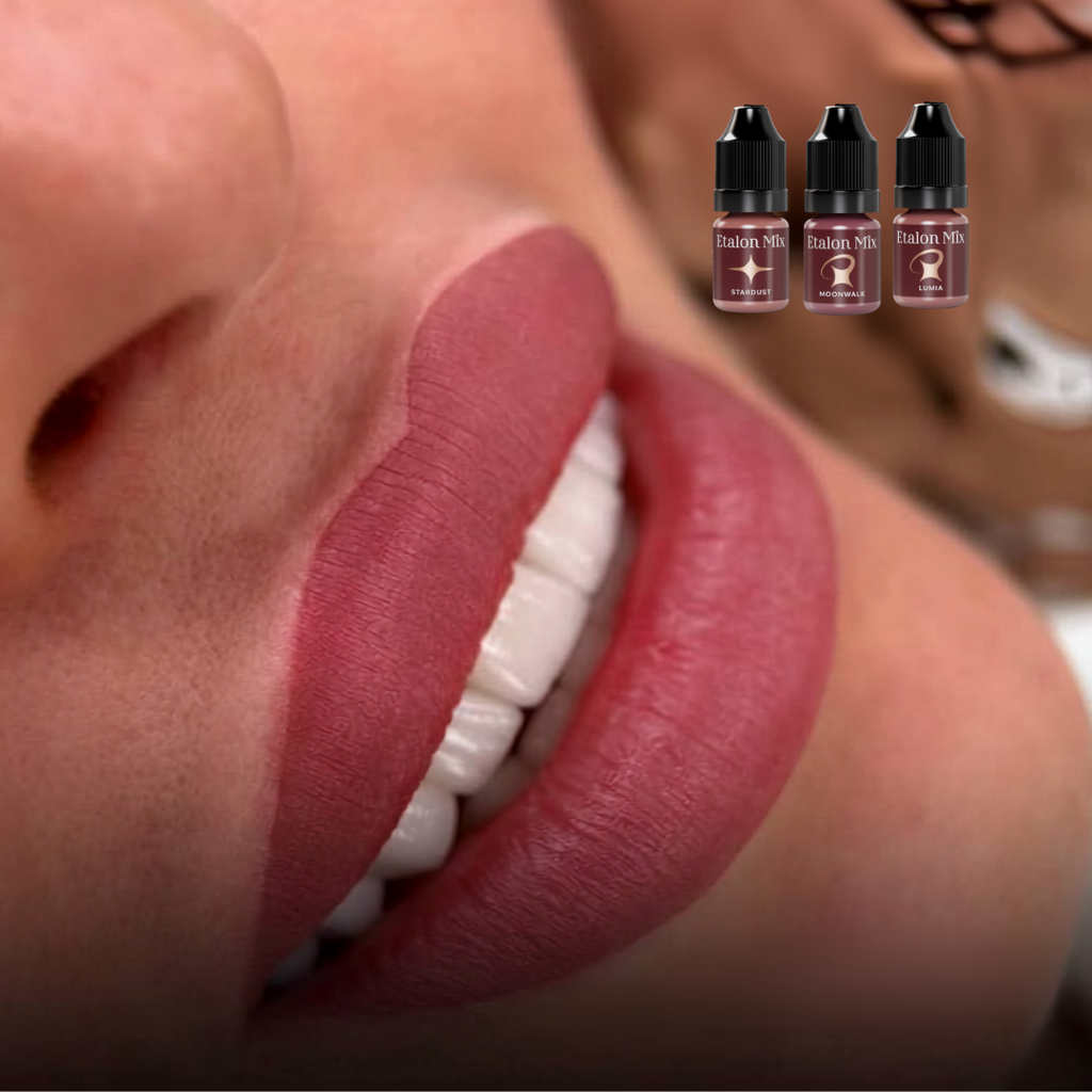 Resultado de micropigmentación de labios con mezcla Etalon Mix Stardust Moonwalk y Lumia en tono nude rosado natural
