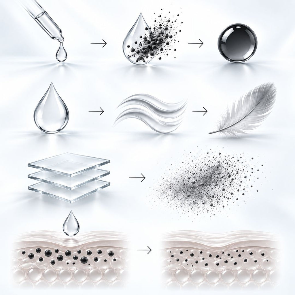 Infografía conceptual Etalon Mix Thinner sobre dilución, fluidez y reducción de concentración en mezclas de pigmentos PMU