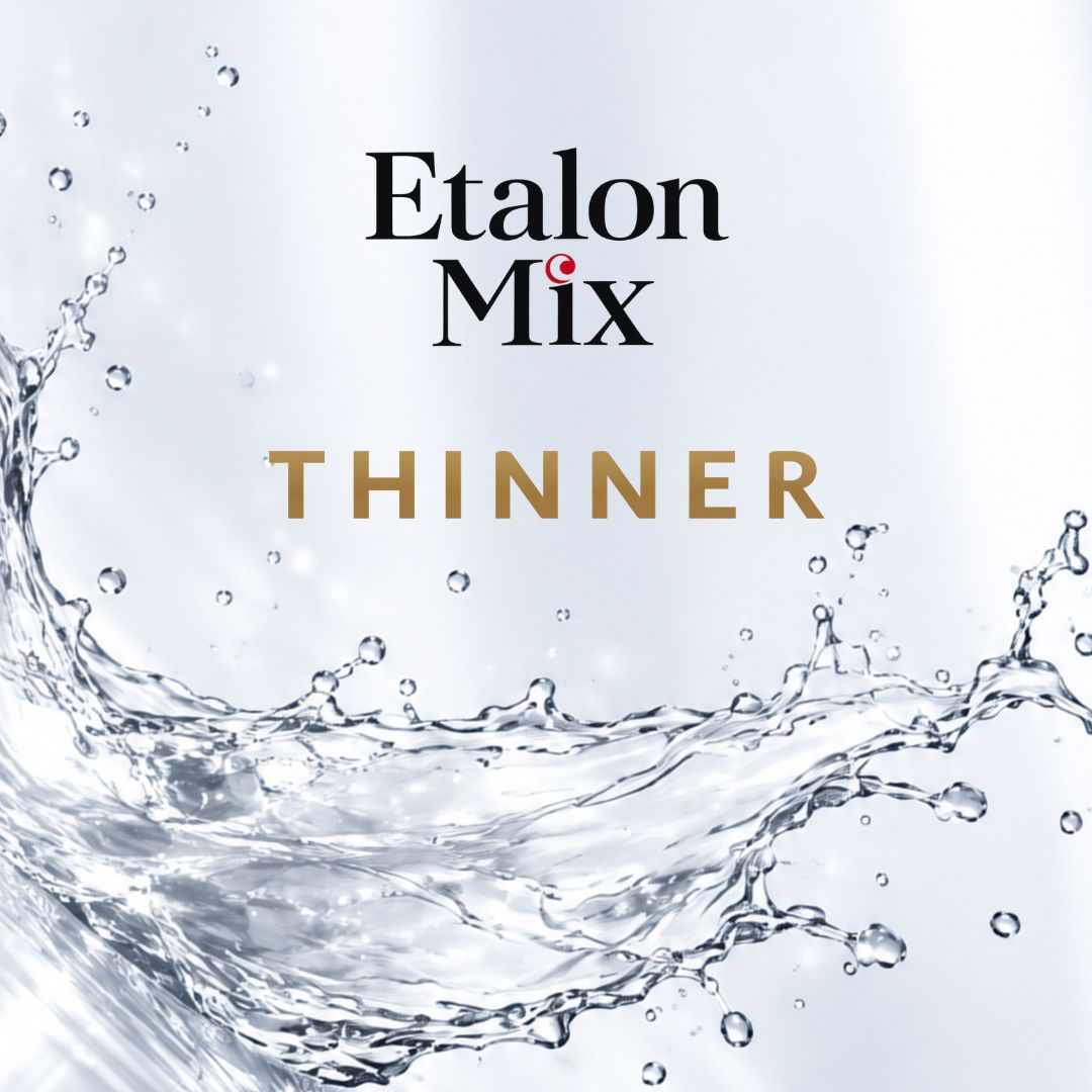 Etalon Mix Thinner, representación visual de líquido y fluidez para dilución de pigmentos profesionales PMU