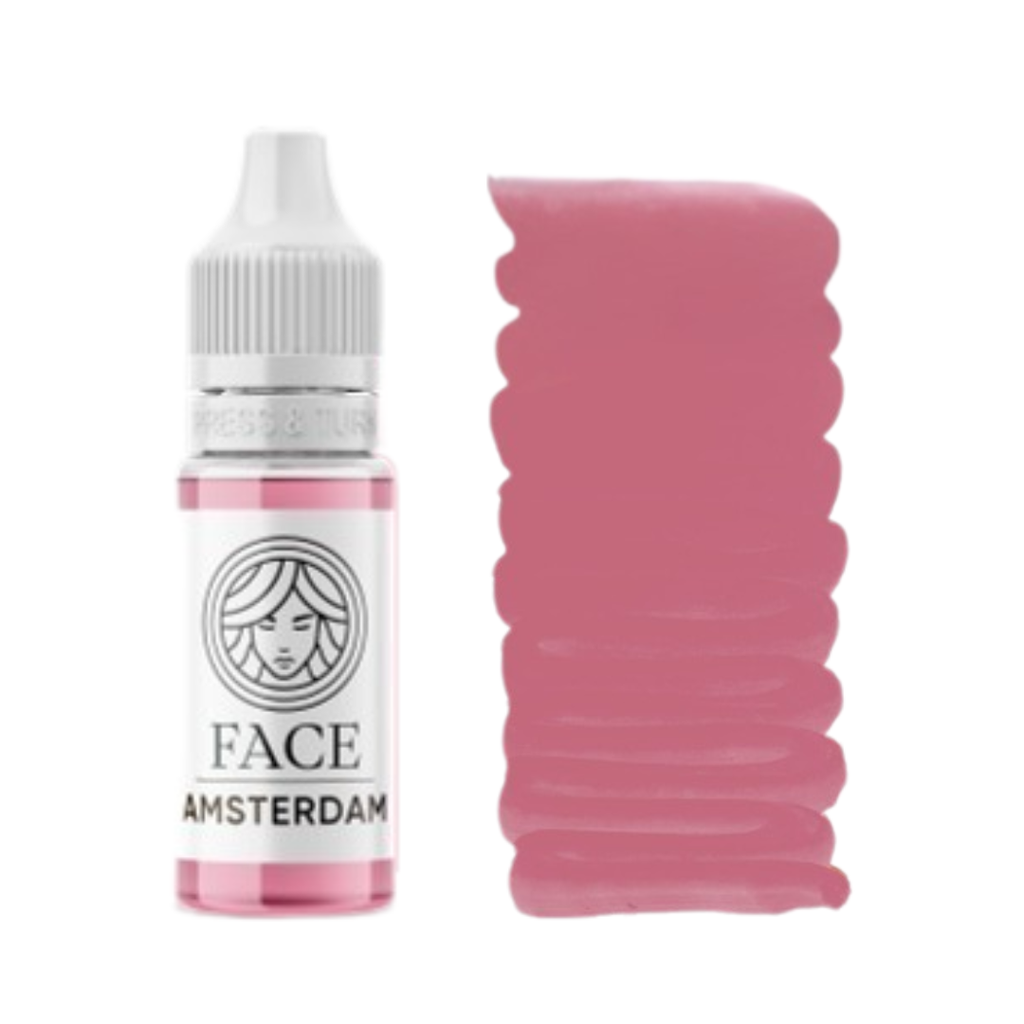 Textura swatch pigmento PMU FACE Amsterdam rosa nude frío empolvado efecto dusty pink para micropigmentación profesional labios