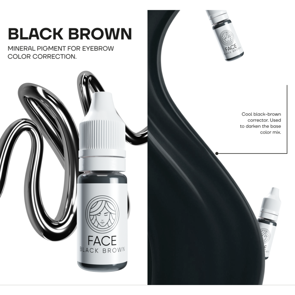 Corrector mineral FACE Black Brown para micropigmentación de cejas marrón negro frío profesional para oscurecer mezclas y corregir bases