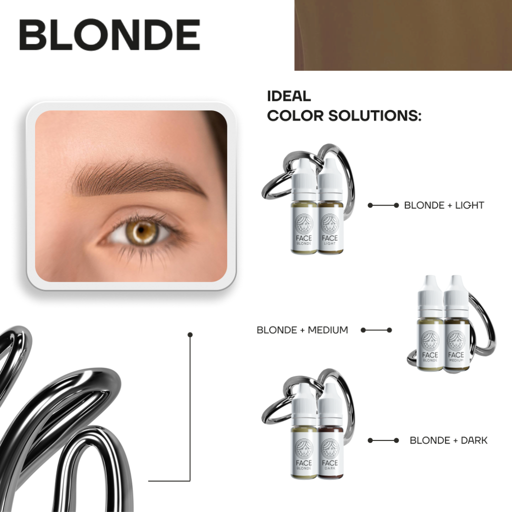 FACE Blonde pigmento mineral PMU para cejas rubias con guía de mezclas Blonde Light Medium y Dark