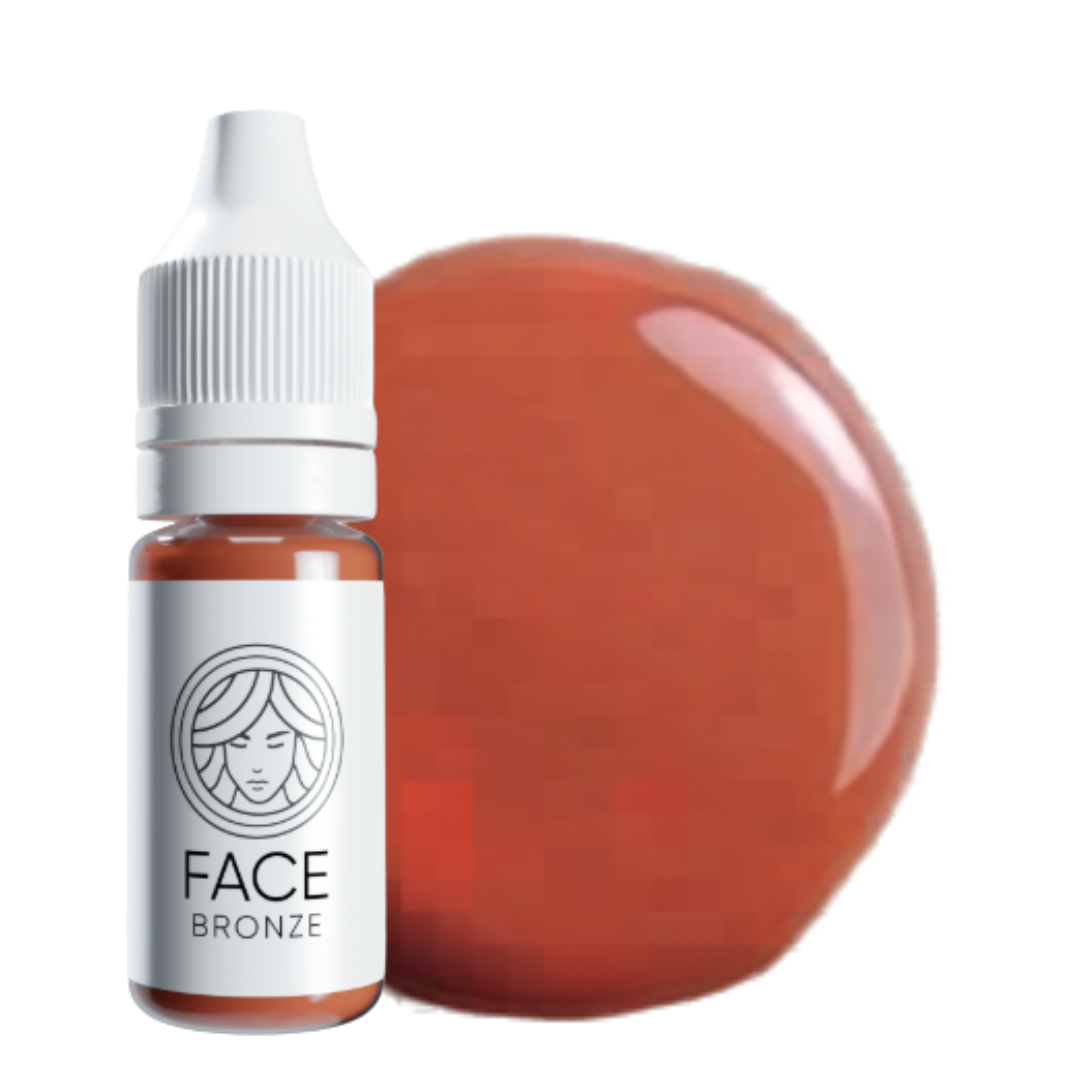 Textura corrector mineral FACE Bronze naranja cálido para neutralización de subtonos fríos en micropigmentación de cejas