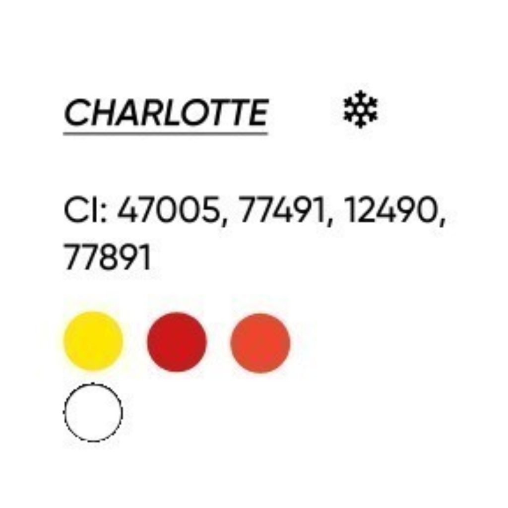 INCI pigmento PMU labios FACE Charlotte CI 77891 CI 77491 CI 77489 CI 12490 CI 19140 composición profesional rojo marrón frío
