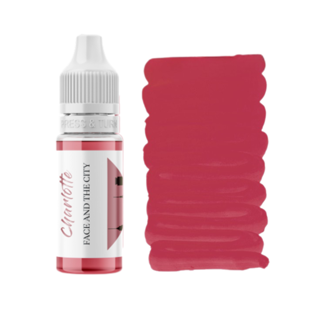 Textura pigmento PMU labios FACE Charlotte rojo marrón frío intenso swatch profesional alta concentración