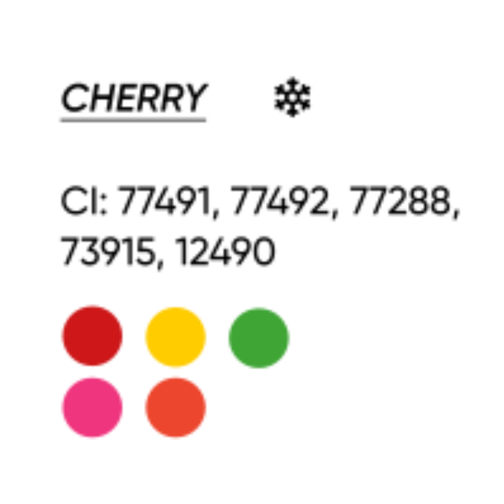 Pigmento PMU FACE Cherry para labios tono berry vino frío con composición CI 77491 CI 77492 CI 77288 CI 73915 y CI 12490