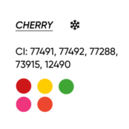 Pigmento PMU FACE Cherry para labios tono berry vino frío con composición CI 77491 CI 77492 CI 77288 CI 73915 y CI 12490