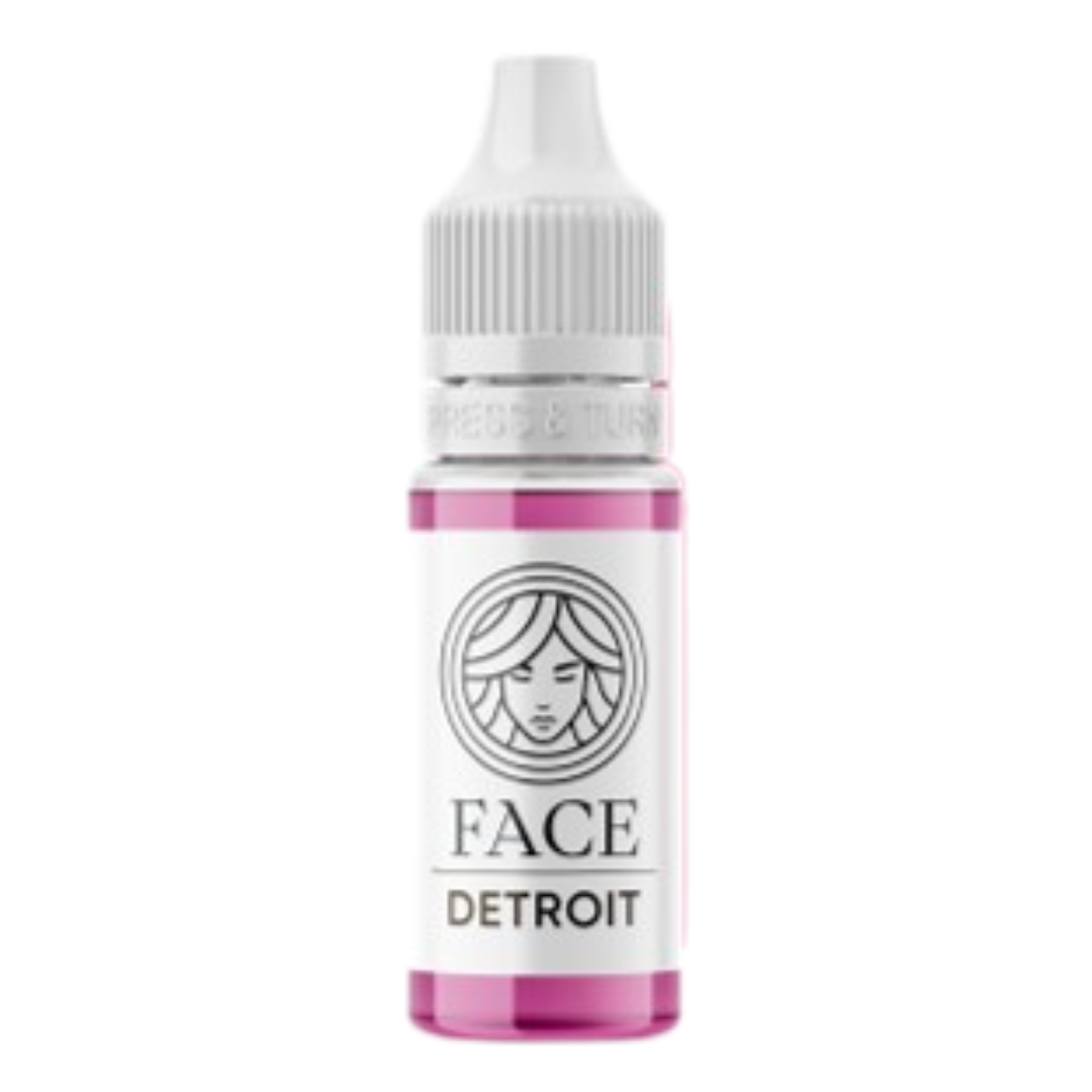 Frasco profesional pigmento PMU FACE Detroit para micropigmentación labial tono berry berenjena frío efecto lipstick sofisticado