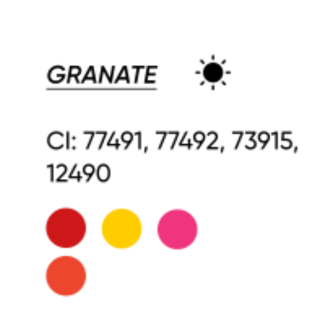 Pigmento PMU FACE Granate composición CI 77491 CI 77492 CI 73915 CI 12490 rojo intenso con subtono rosado para labios