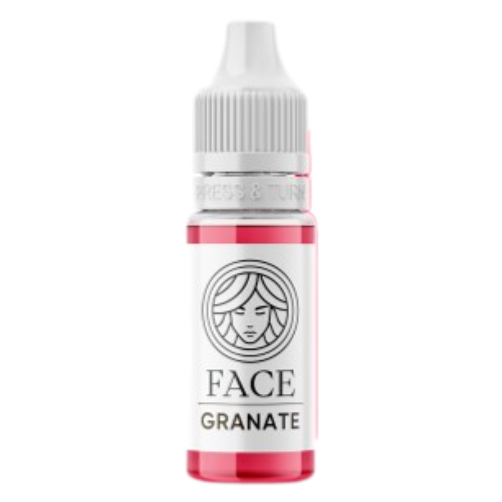 Frasco pigmento PMU FACE Granate rojo vibrante con subtono rosado para micropigmentación profesional de labios