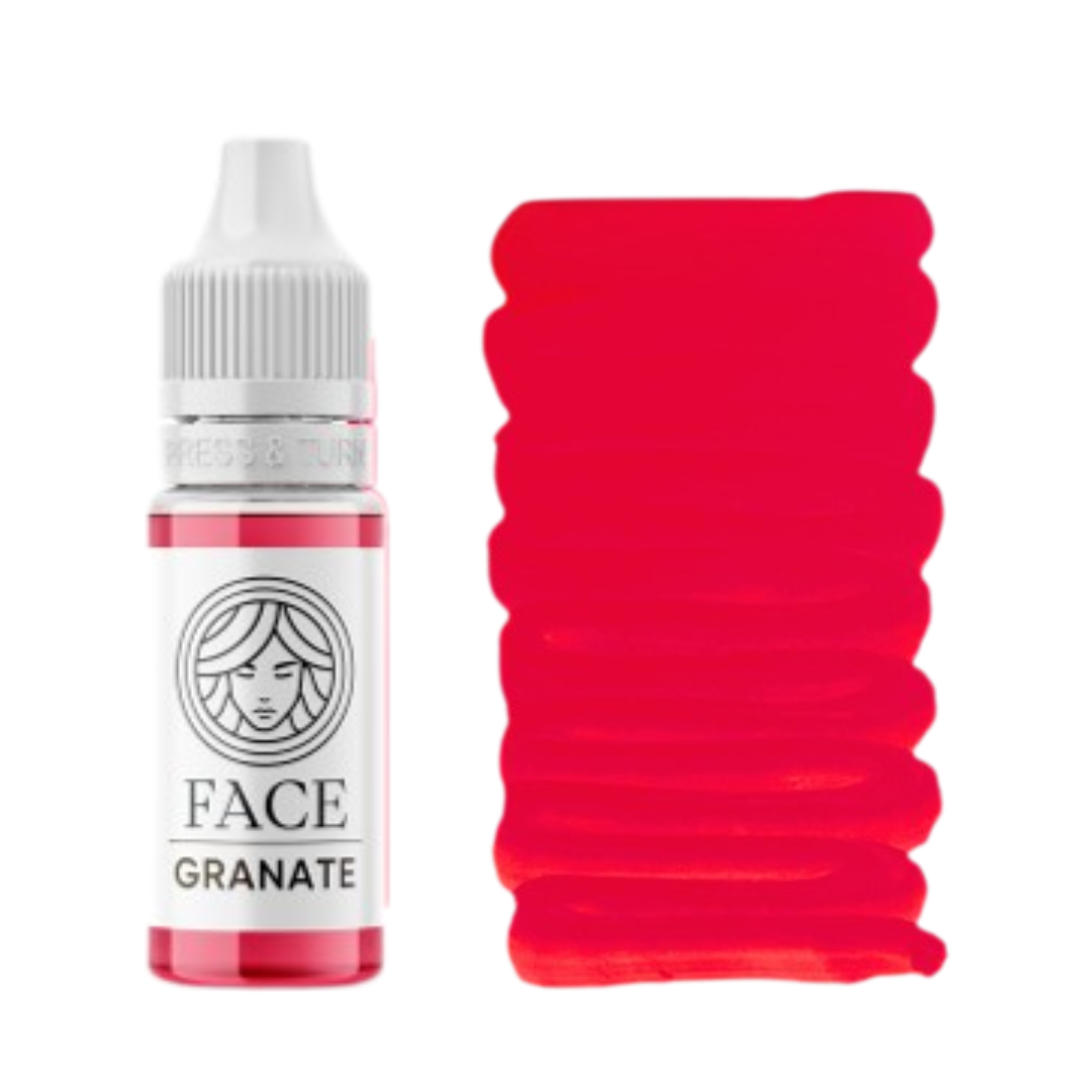 Textura swatch pigmento PMU FACE Granate rojo intenso efecto lipstick vibrante para micropigmentación profesional de labios