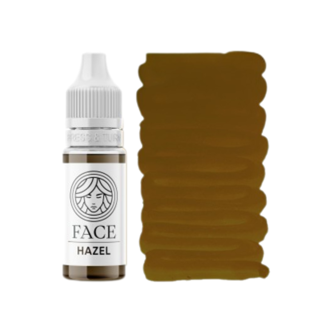 Swatch textura pigmento PMU FACE Hazel marrón natural neutro para micropigmentación profesional de cejas