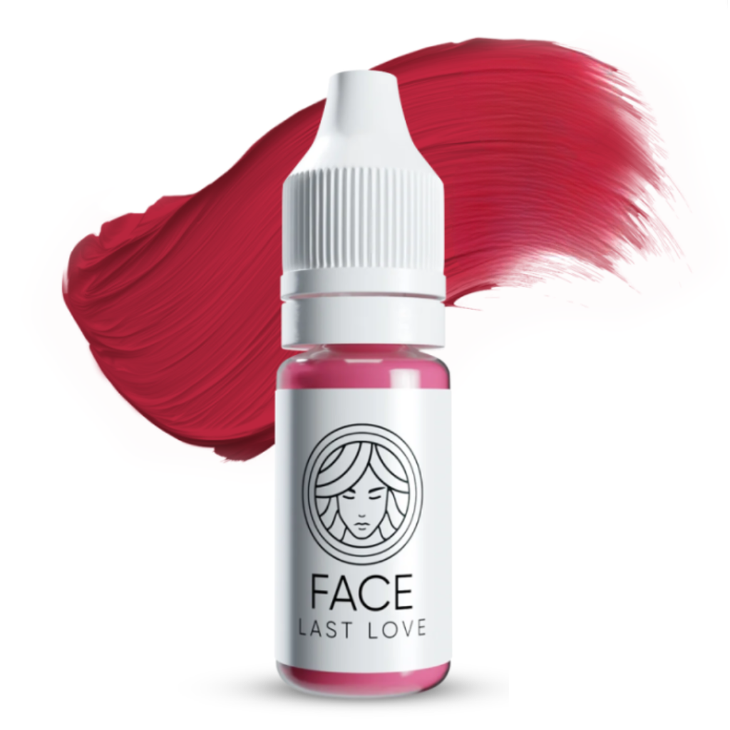 Textura swatch pigmento PMU FACE Last Love nude rojo cálido acabado luminoso para labios profesionales