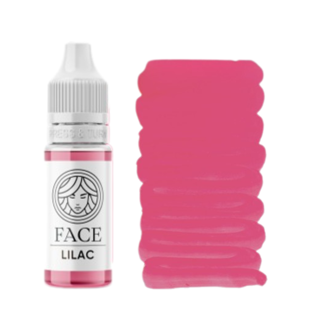 Textura swatch pigmento PMU FACE Lilac rosa lila frío efecto lip blush elegante para micropigmentación profesional labial