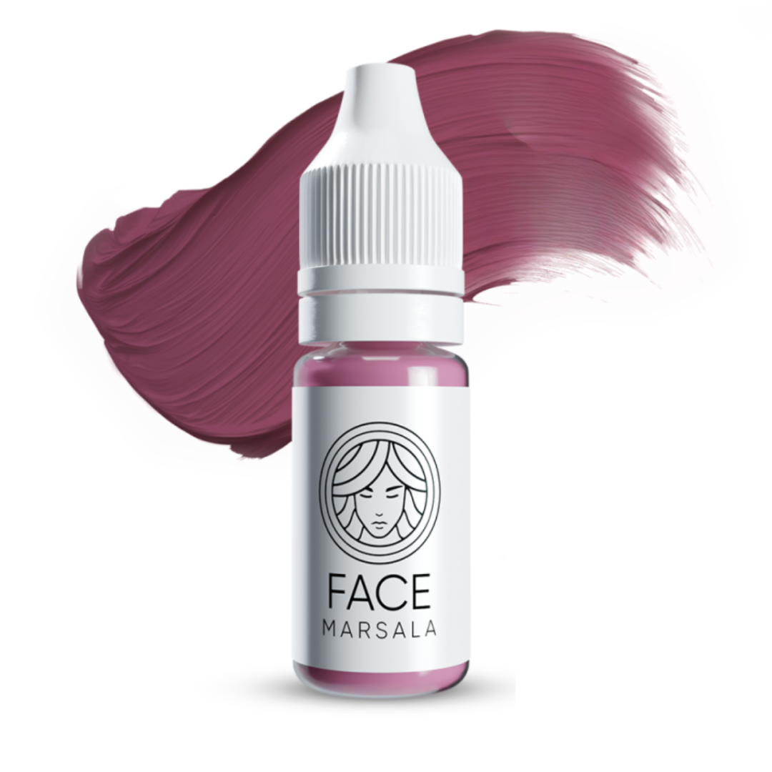 Textura swatch pigmento PMU FACE Marsala nude frío vinaccia rosa antiguo para labios sofisticados