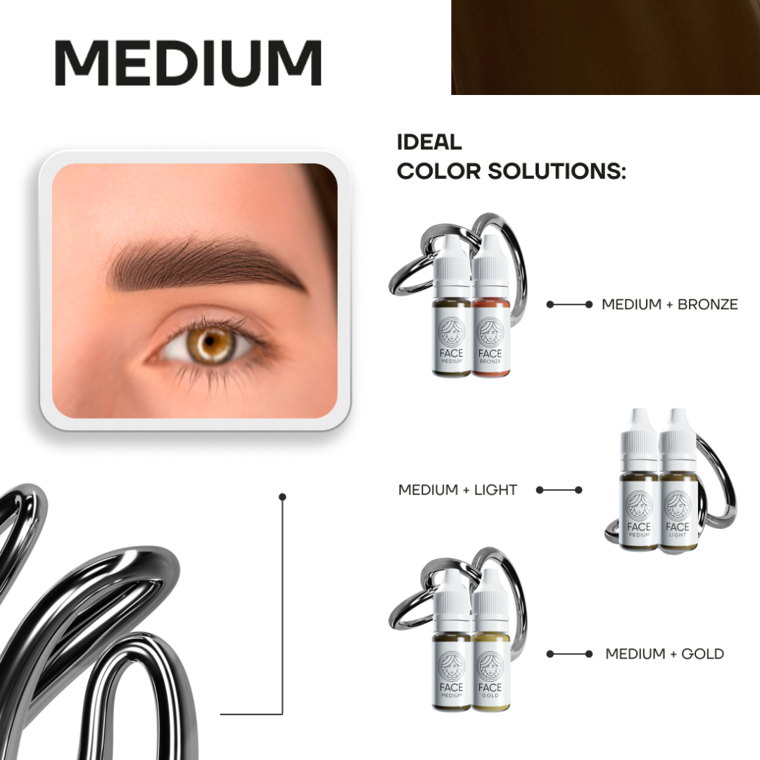 FACE Medium pigmento mineral PMU para cejas con guía profesional de mezclas Bronze Light y Gold