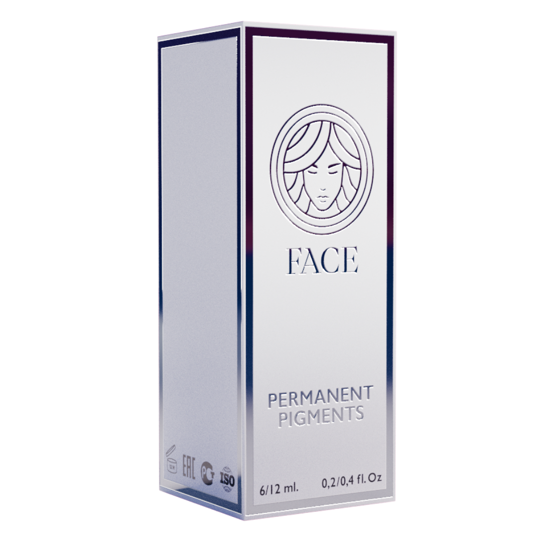 Packaging original FACE Permanent Pigments para micropigmentación profesional formatos 6 ml y 12 ml