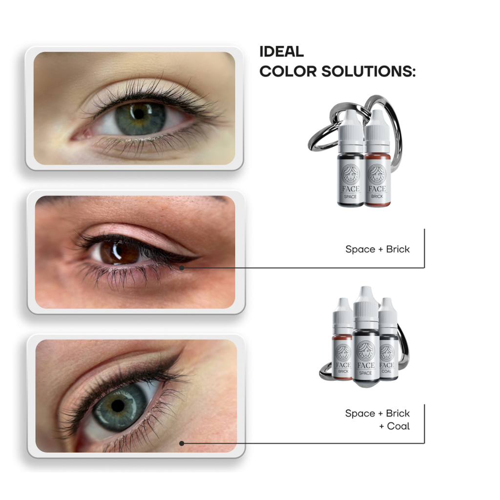 Mezclas recomendadas FACE Space para eyeliner PMU con combinaciones Space Cinnamon y Coal en micropigmentación de ojos