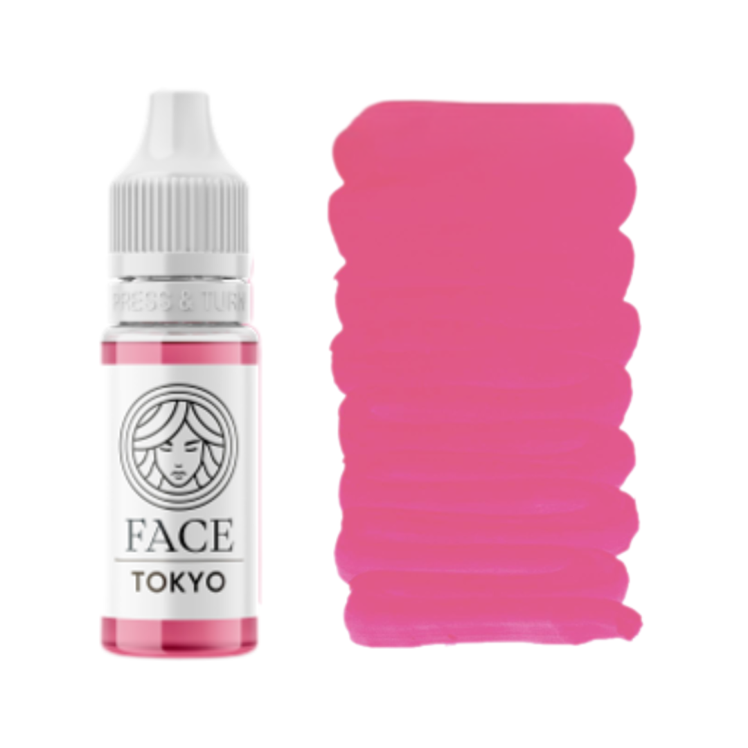 Textura swatch pigmento PMU FACE Tokyo rosa frío intenso efecto lip blush brillante para micropigmentación de labios