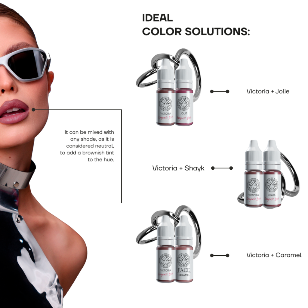 Pigmento PMU labios FACE Victoria mezclas con Jolie Tyra Jennifer resultados nude marrón micropigmentación