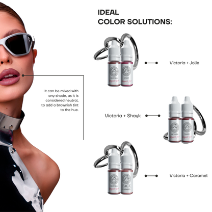 Pigmento PMU labios FACE Victoria mezclas con Jolie Tyra Jennifer resultados nude marrón micropigmentación