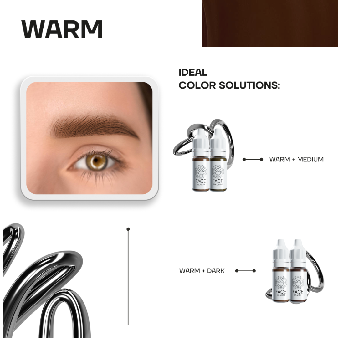 Mezclas profesionales FACE Warm pigmento mineral PMU para cejas marrón cálido con combinaciones Warm + Medium y Warm + Dark