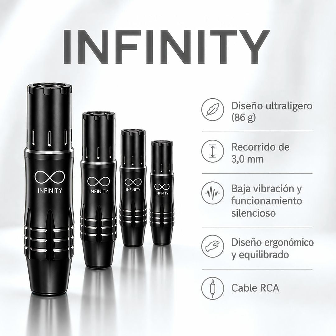 Infinity Mini máquina PMU de 86 g con stroke 3,0 mm, baja vibración, funcionamiento silencioso, diseño ergonómico y cable RCA