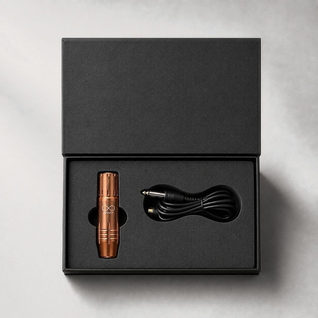 Kit Infinity Mini dorado con máquina PMU, cable RCA y estuche de presentación para maquillaje permanente profesional