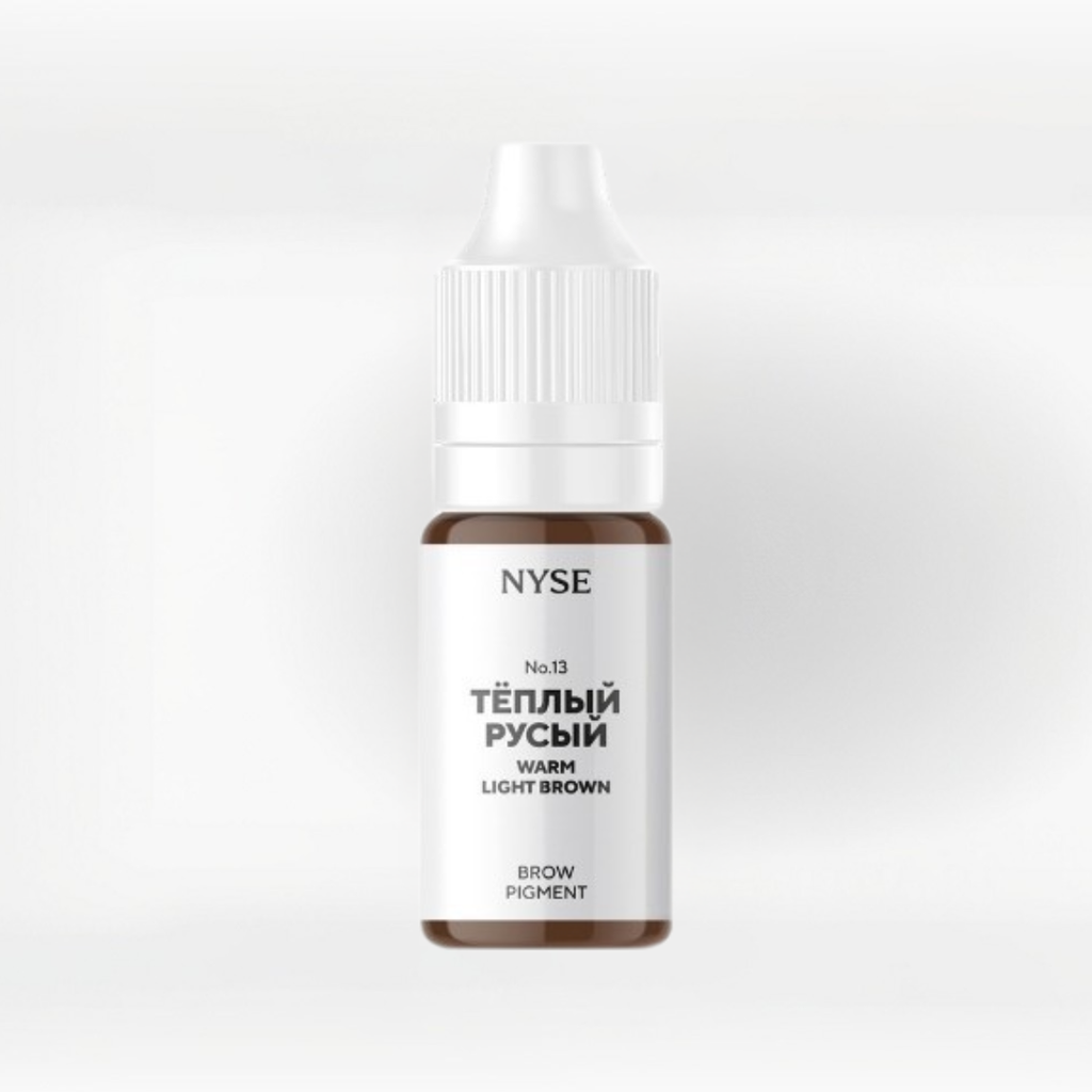 Frasco de pigmento mineral PMU NYSE N.º 13 Warm Light Brown castaño claro cálido para cejas rubias y pieles frías