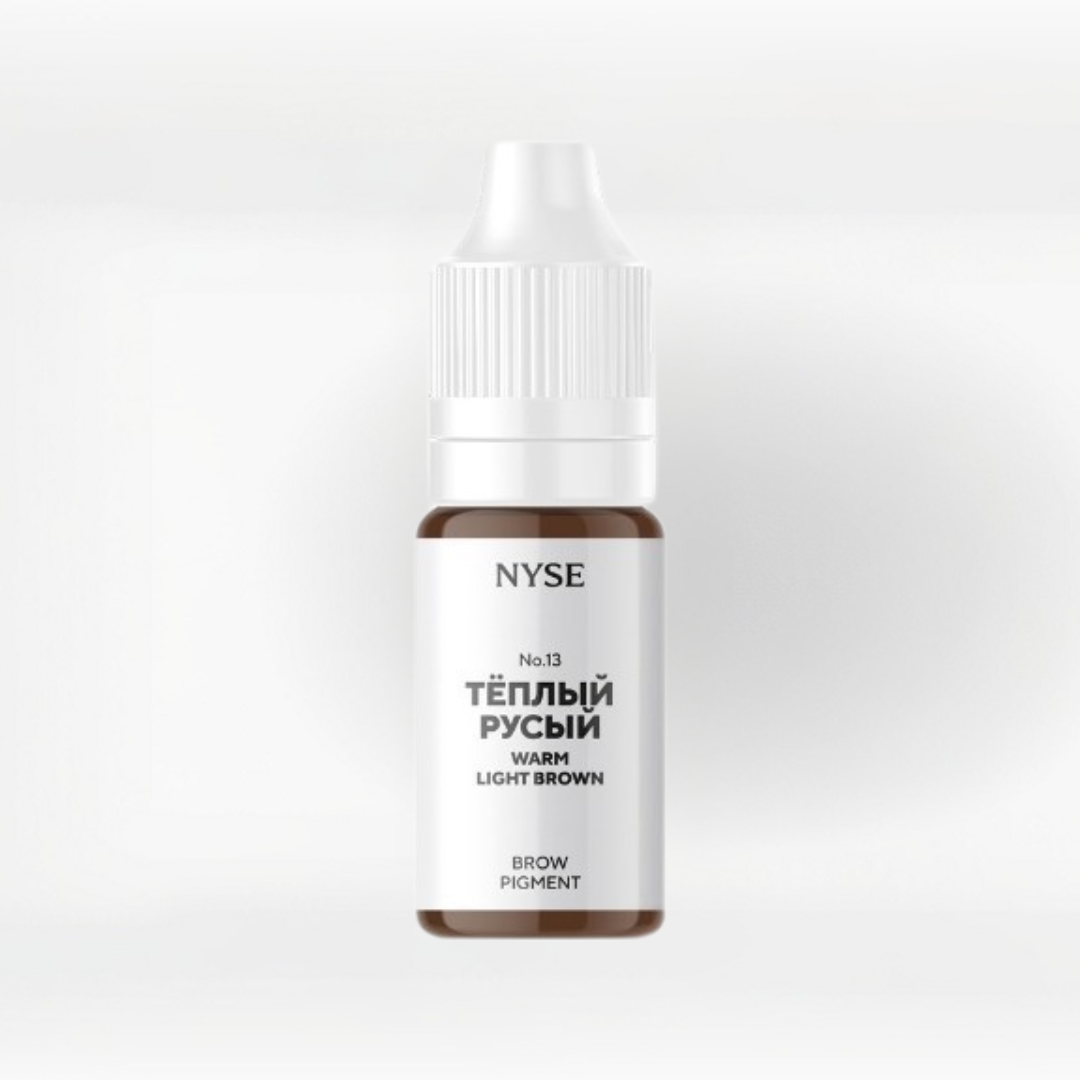 Frasco de pigmento mineral PMU NYSE N.º 13 Warm Light Brown castaño claro cálido para cejas rubias y pieles frías