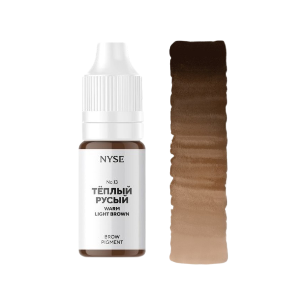 Pigmento PMU para cejas NYSE N.º 13 Warm Light Brown con muestra de color castaño claro y subtono cálido