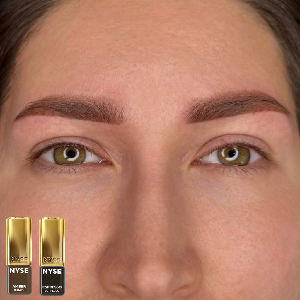 Resultado micropigmentación cejas con pigmento NYSE Amber marrón cálido efecto natural técnica ombré brows