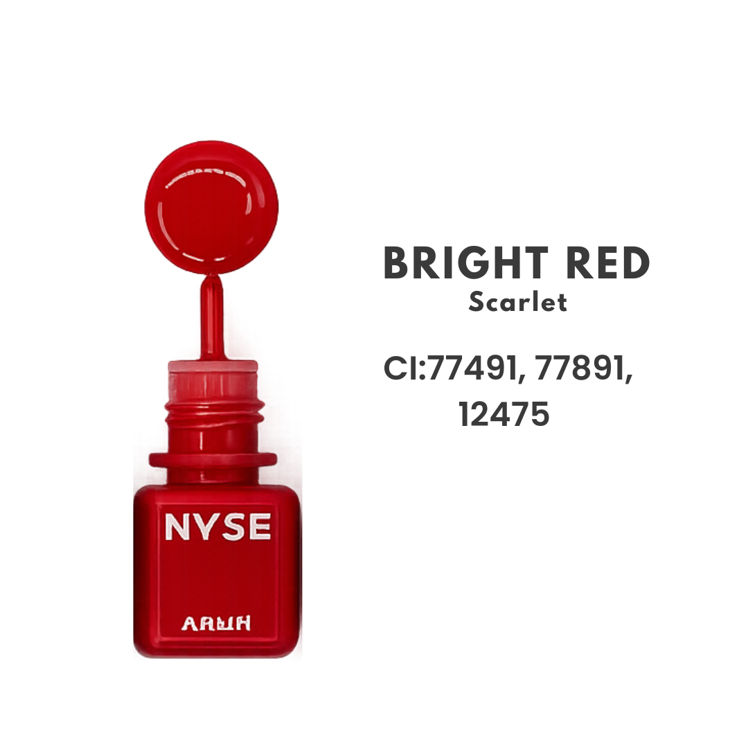 Pigmento PMU para labios NYSE Bright Red Scarlet rojo intenso con muestra de color e índices CI 77491 77891 y 12475