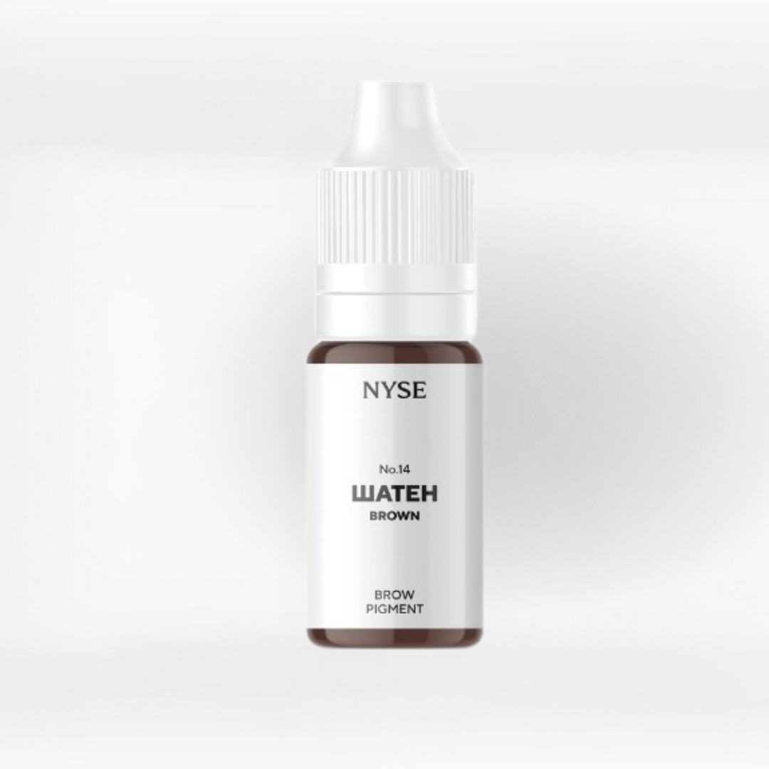 Frasco pigmento cejas NYSE Brown No14 marrón neutro para micropigmentación profesional acabado natural