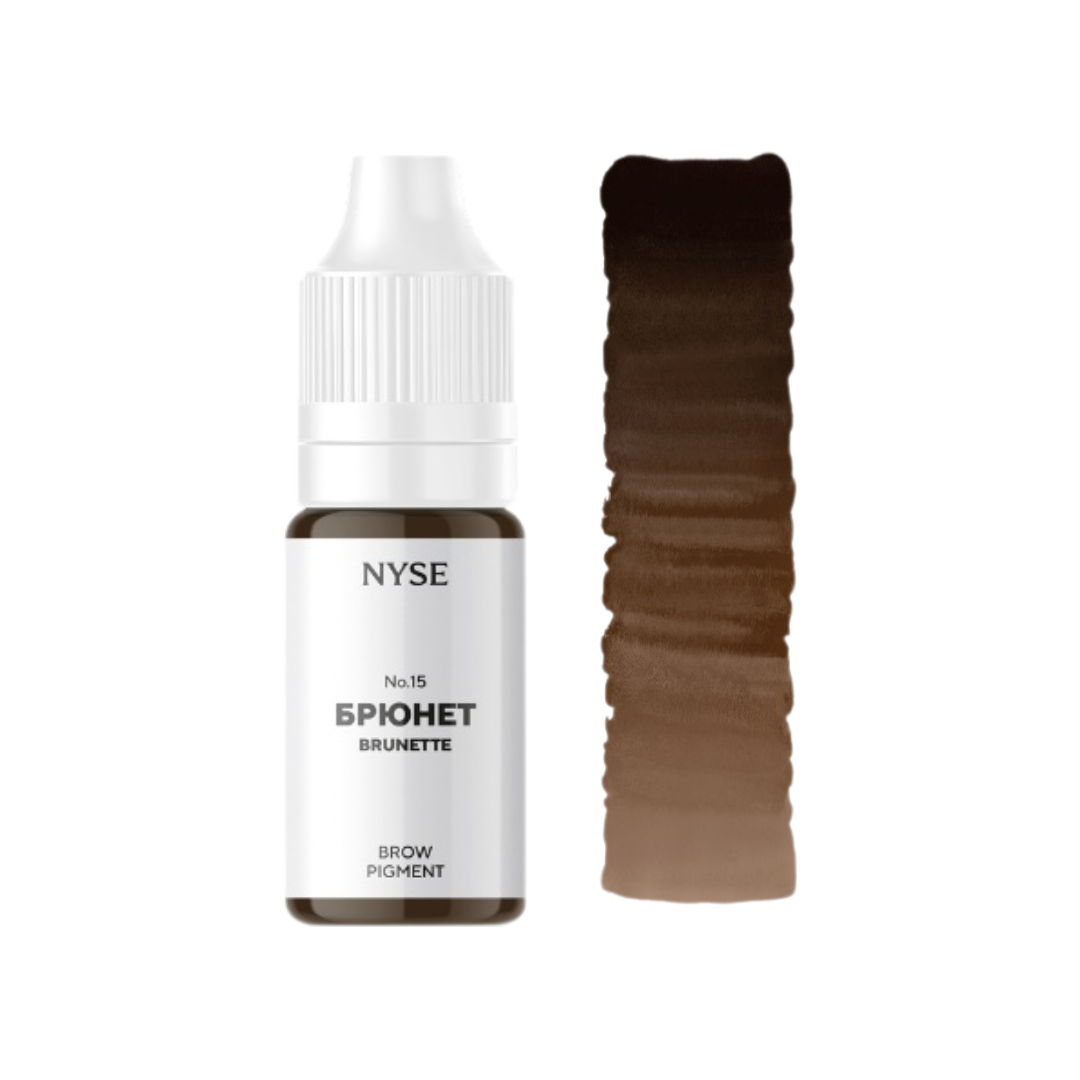 Muestra de color NYSE Brunette No15 marrón oscuro con degradado para micropigmentación de cejas profesional