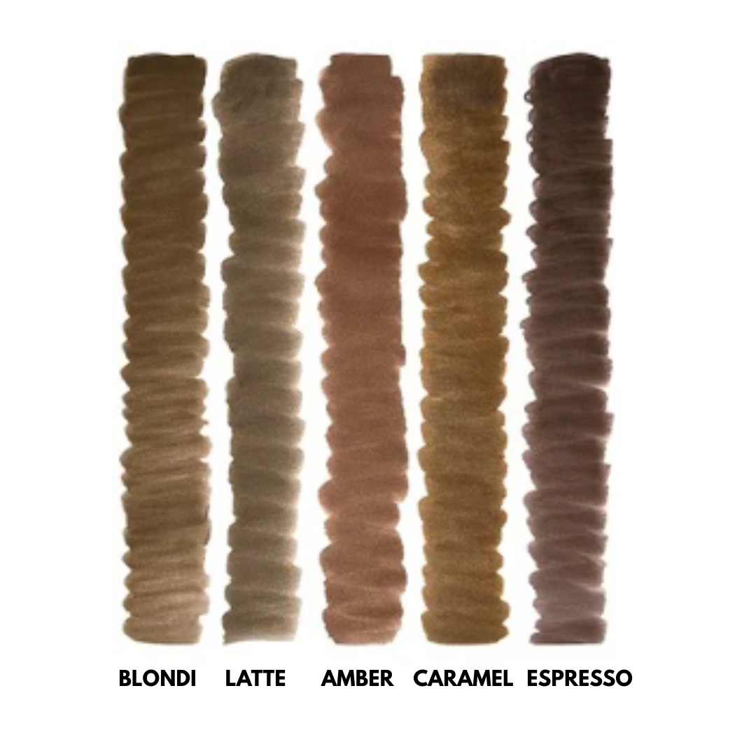 Guía de tonos NYSE para cejas Blondi Latte Amber Caramel Espresso escala de colores para micropigmentación profesional