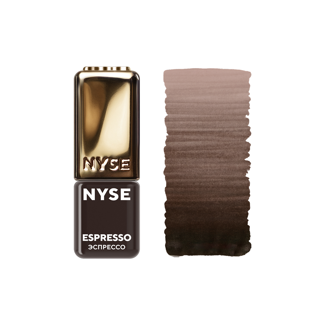 Pigmento PMU para cejas NYSE Espresso 5 ml con swatch marrón profundo cálido para micropigmentación profesional