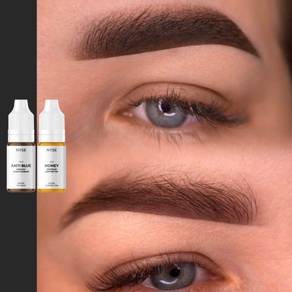 Resultado micropigmentacion cejas con corrector NYSE Honey combinacion con anti blue cejas equilibradas naturales color estable PMU profesional