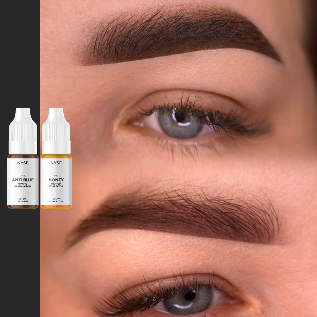 Resultado micropigmentacion cejas con corrector NYSE Honey combinacion con anti blue cejas equilibradas naturales color estable PMU profesional
