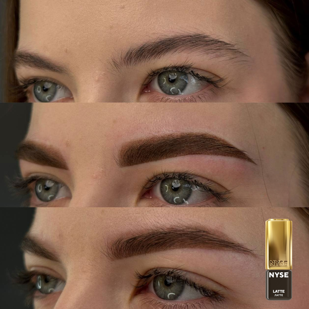 Resultado de micropigmentación de cejas con NYSE Latte efecto natural frío y equilibrado en piel con subtono cálido