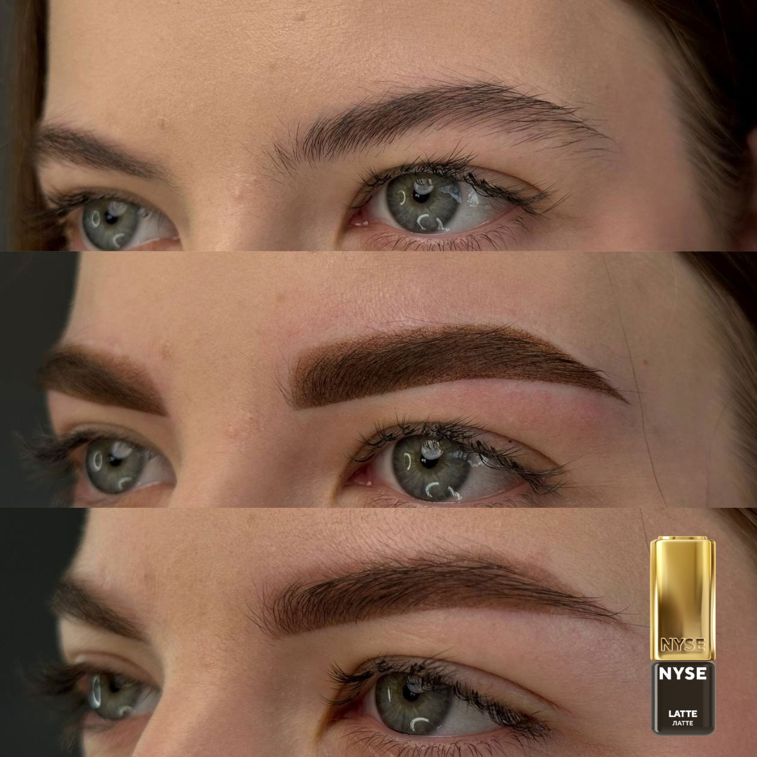 Resultado de micropigmentación de cejas con NYSE Latte efecto natural frío y equilibrado en piel con subtono cálido