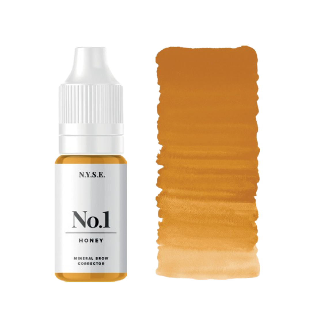 Corrector PMU NYSE No1 Honey amarillo miel textura swatch pigmento mineral para cejas aclarar y calentar mezclas profesionales