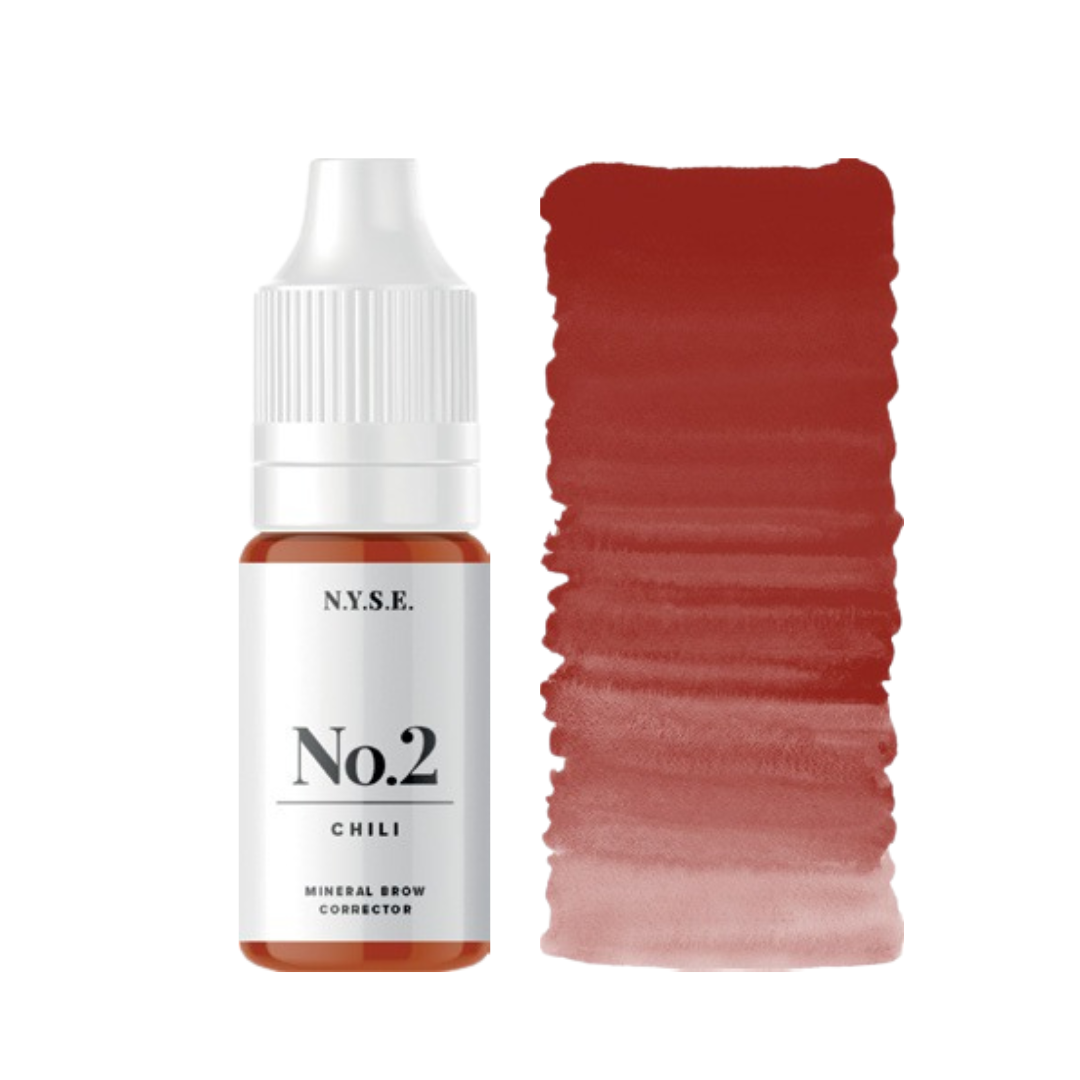 Textura corrector PMU NYSE Chili tono ocra cálido swatch pigmento mineral para cejas neutralización de tonos fríos y grises