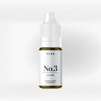 Corrector PMU NYSE No.3 Olive para cejas pigmento mineral oliva cálido frasco profesional packaging original